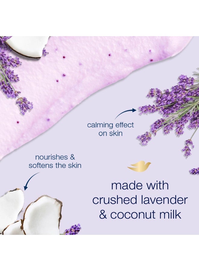 دوف مقشر الجسم دوف بخلاصة اللافندر المطحون وحليب جوز الهند للبشرة الجافة، يقشر بلطف ويزيل الجلد الميت، مكونات طبيعية، خالٍ من الكبريتات، رائحة مهدئة، 298 غرام - Image 3